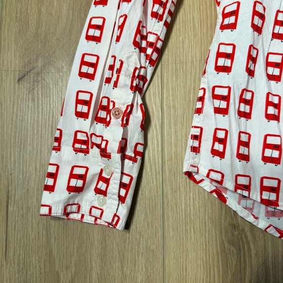 BODEN Womens Red Double Decker Bus Print Shirt 2P Cotton LS Kitsch Fun Bright - Picture 5 of 6